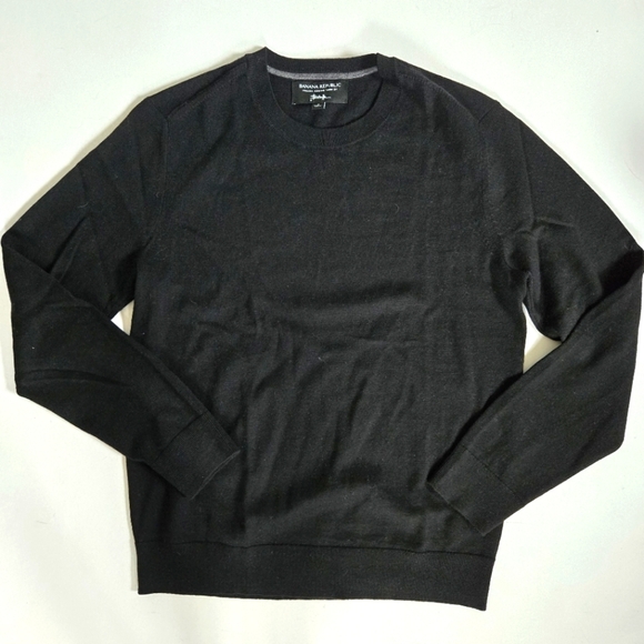 Banana Republic Italian Merino wool black Crew-Neck Sweater Baruffa men sz S - Picture 1 of 6